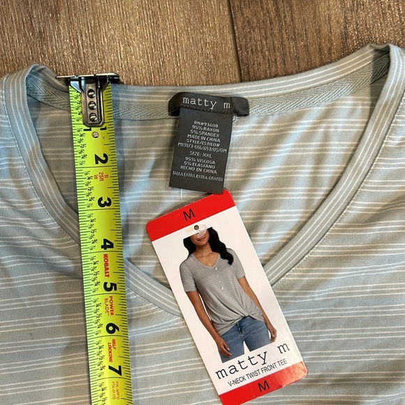 Matty M short sleeve, side, tie, stretchy teal medium top - Picture 5 of 5